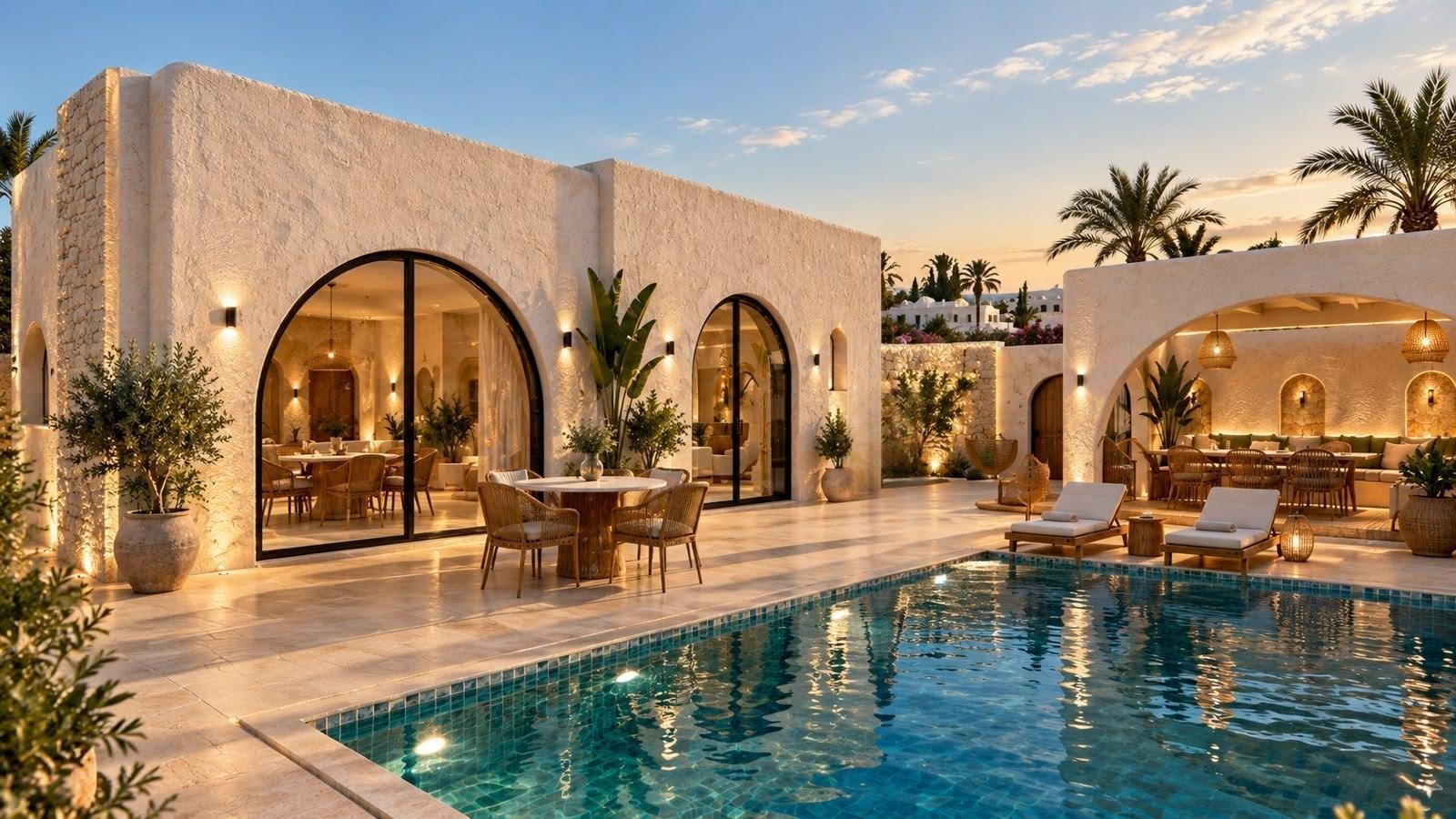 La villa, sa piscine et le pool house