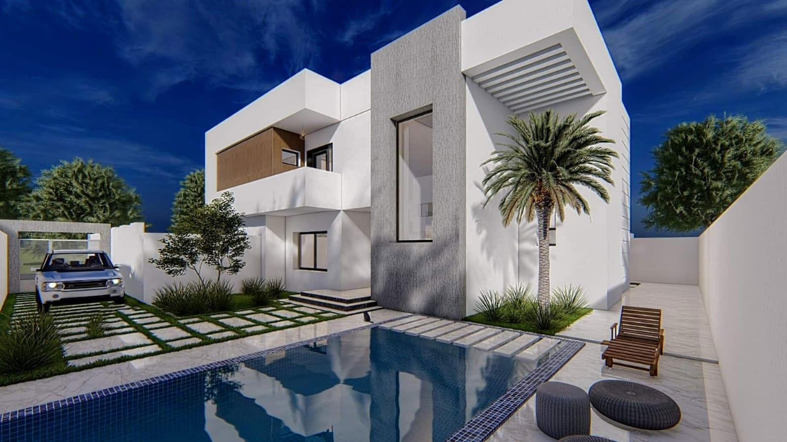 Perspective : une villa et sa piscine
